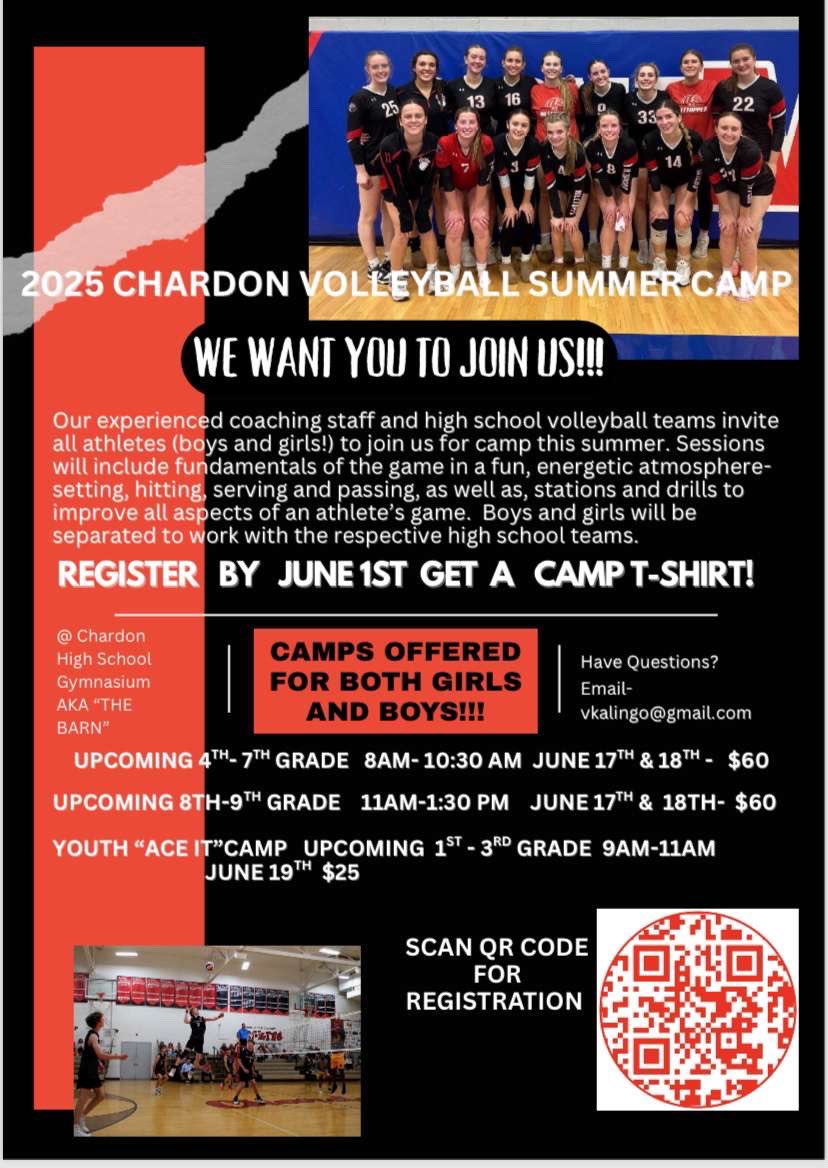 Chardon Volleyball 2025 Youth Camp!! Follow the details to sign up