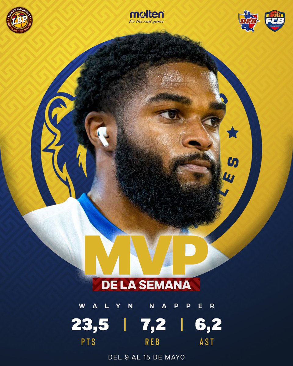 🏅MVP DE LA SEMANA🏅

El norteamericano Walyn Napper de Sabios de Manizales, ha sido elegido como el MVP de la semana del 9 al 15 de mayo 🗓️

#baloncestodecolombia🇨🇴