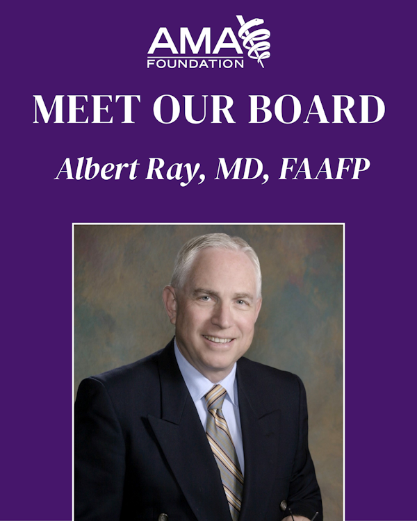 Honoring Dr. Albert Ray, our outgoing Board President, whose leadership has strengthened the AMA Foundation's health care equity and medical education mission. Thank you for being dedicated to advancing community health across four decades of service.