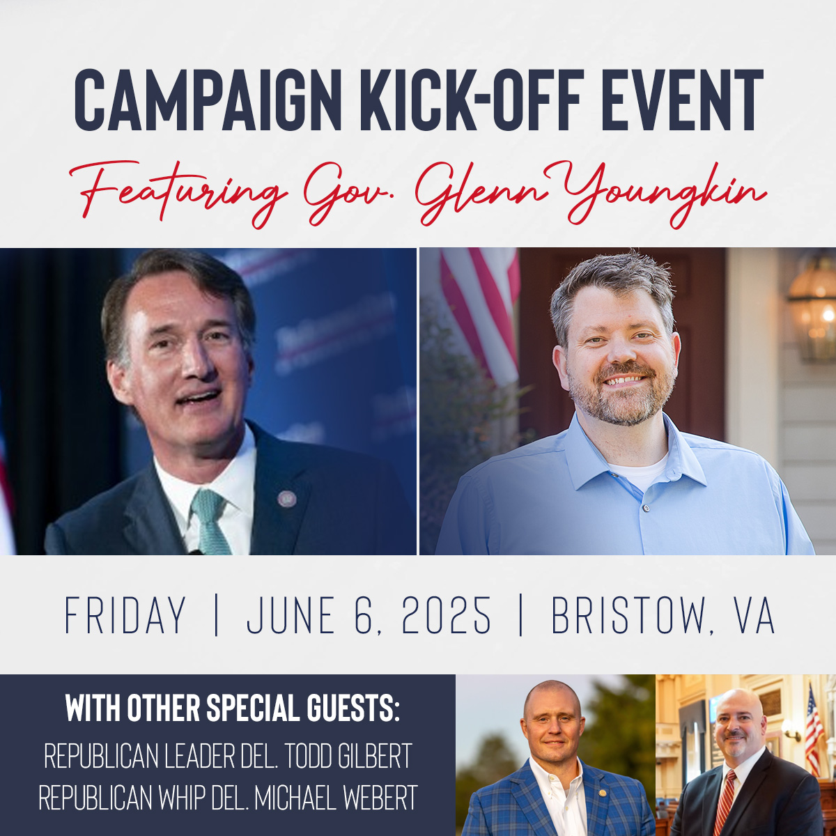 Delegate Ian Lovejoy (@iantlovejoy) on Twitter photo What are you doing on June 6? Please join us in Bristow for my Campaign Kick-off event with <a href="/GovernorVA/">Governor Glenn Youngkin</a>, <a href="/cToddGilbert/">Delegate Todd Gilbert</a>, and <a href="/MichaelWebert/">Michael Webert</a>!
secure.anedot.com/9f97ba84-eb66-… What are you doing on June 6? Please join us in Bristow for my Campaign Kick-off event with <a href="/GovernorVA/">Governor Glenn Youngkin</a>, <a href="/cToddGilbert/">Delegate Todd Gilbert</a>, and <a href="/MichaelWebert/">Michael Webert</a>!
secure.anedot.com/9f97ba84-eb66-…