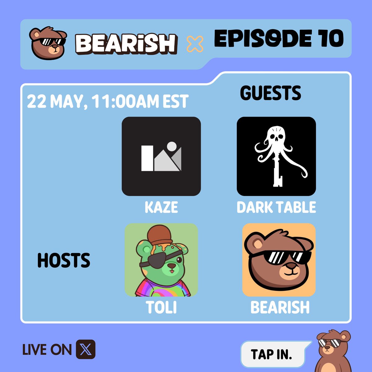 BEARISH (@bearish_af) on Twitter photo BEARISH VIBES Episode 10 loading up...
Join us as we welcome <a href="/KazeCreations/">Kaze</a> & <a href="/DarkTableCCG/">DarkTableCCG</a> to come get Bearish AF with the den!
THU MAY 22 at 11AM EST
Set Reminder 👇 BEARISH VIBES Episode 10 loading up...
Join us as we welcome <a href="/KazeCreations/">Kaze</a> & <a href="/DarkTableCCG/">DarkTableCCG</a> to come get Bearish AF with the den!
THU MAY 22 at 11AM EST
Set Reminder 👇