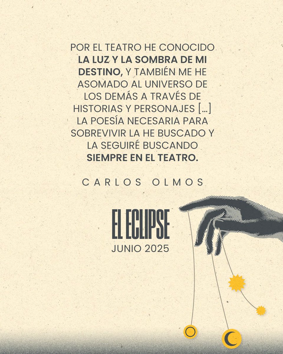 Cuando la luz desaparece quedan las sombras.🌑
Sé testigo de este fenómeno único: EL ECLIPSE
Próximamente junio 2025.
Producción de Teatro UNAM.
Creación de Caracola Producciones.
🎟 Boletos YA A LA VENTA en Ticketmaster: bit.ly/eleclipseteatro
#LaLuzYLaSombra #ElEclipseTeatro