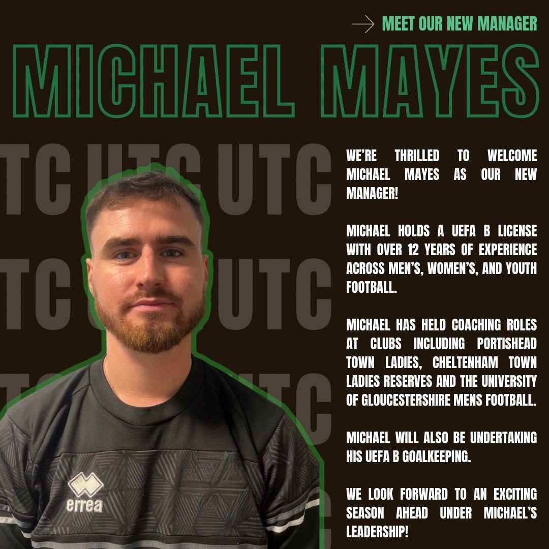 YateTownWomen's tweet photo. WELCOME MICHAEL 🗞️💚🤝
We are excited to announce @michaelmayes23 as our new Manager for the upcoming 25/26 season. We cannot wait! #UTC https://t.co/zHbDjZo8uQ