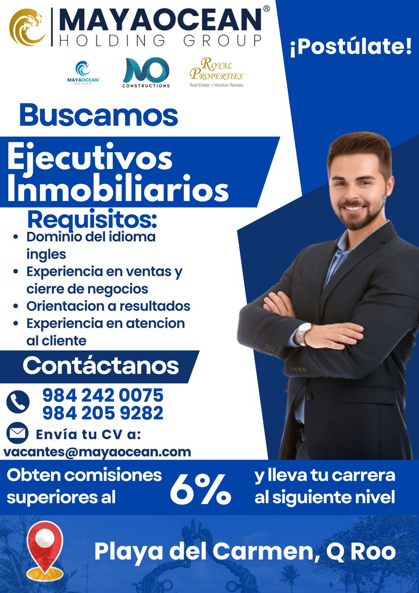 mayaoceanreal's tweet photo. ¡Únete a nuestro equipo!  Sé parte de una empresa reconocida por su liderazgo, experiencia y resultados.  ¡Aplica hoy y transforma tu carrera!    #mayaoceanrealestate #wearehiring #mayaoceanbrokersyagencias #hiring #brokers #realestate #asesorinmobiliario https://t.co/mH6NN0yLEc
