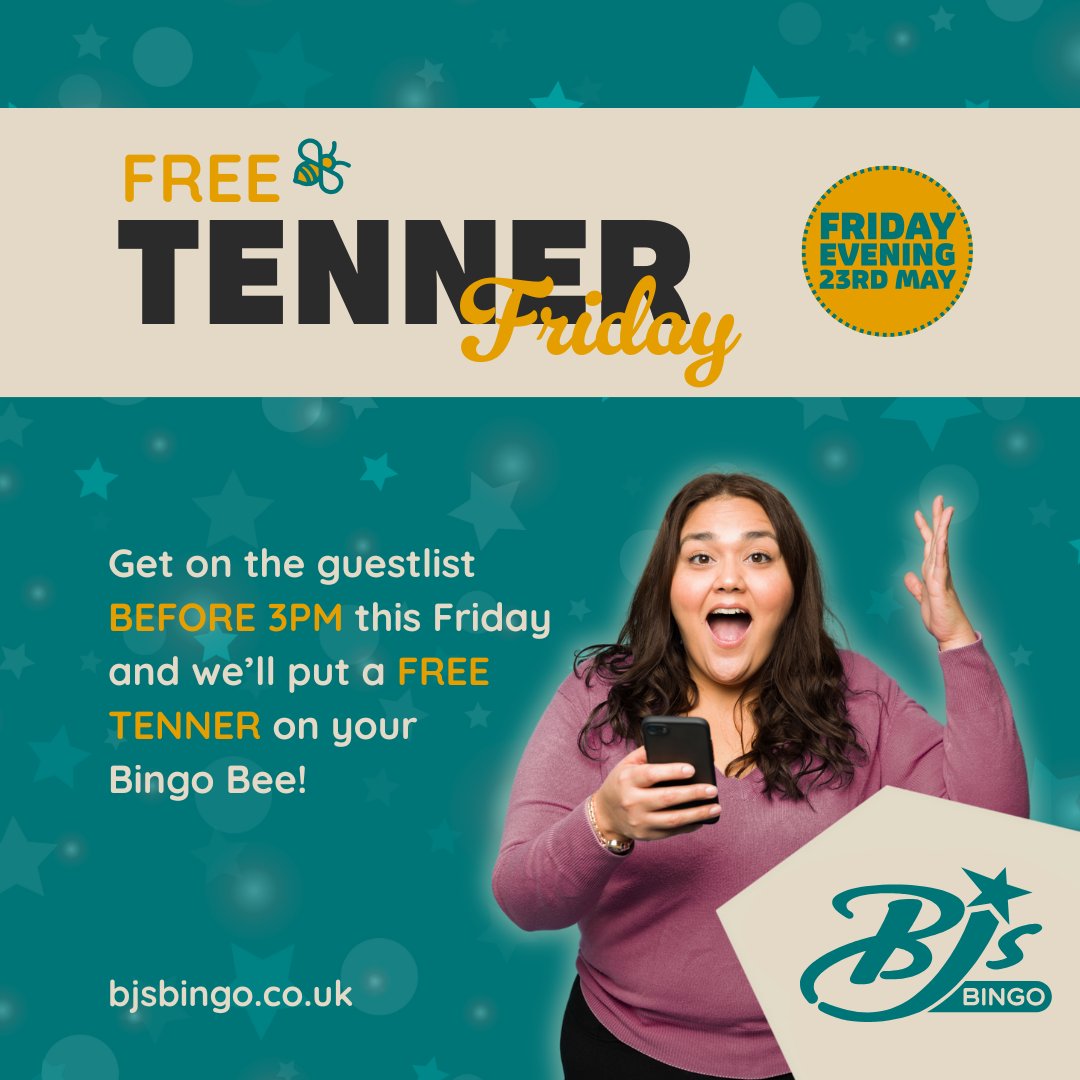 BJsBingoReading's tweet photo. 🎉 FREE TENNER FRIDAY IS BACK! 🐝💷 Click before 3pm this Friday ⏰ and we’ll drop £10 Bee Credit into your account for the evening! A little Friday treat to kickstart your bingo vibes 💛✨

👇 Tap the link &amp; join the fun!

https://t.co/3OrOI8JziS https://t.co/x06p3Cb5MR
