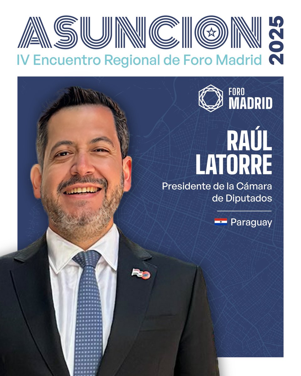 Foro Madrid (@foro_mad) on Twitter photo 🟦◽️ RAÚL LATORRE PARTICIPARÁ EN EL IV ENCUENTRO REGIONAL DE FORO MADRID - ASUNCIÓN 2025
El presidente de la Cámara de Diputados <a href="/raulatorre/">Raul Latorre</a> disertará sobre la necesidad de proteger la soberanía de las naciones frente a influencias externas y defender las libertades individuales 🟦◽️ RAÚL LATORRE PARTICIPARÁ EN EL IV ENCUENTRO REGIONAL DE FORO MADRID - ASUNCIÓN 2025
El presidente de la Cámara de Diputados <a href="/raulatorre/">Raul Latorre</a> disertará sobre la necesidad de proteger la soberanía de las naciones frente a influencias externas y defender las libertades individuales