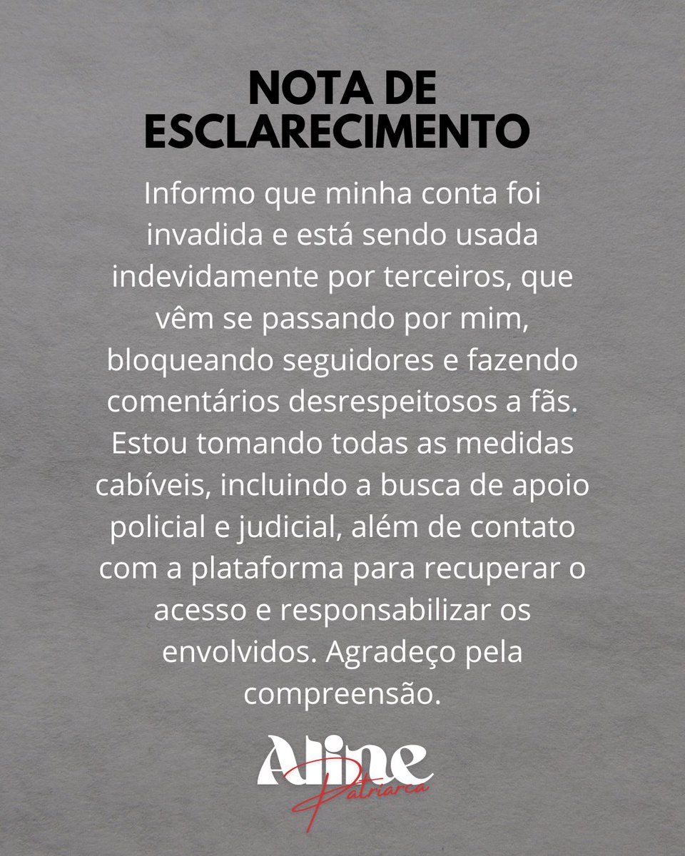 🚨 ATENÇÃO  
/Equipe Aline Patriarca