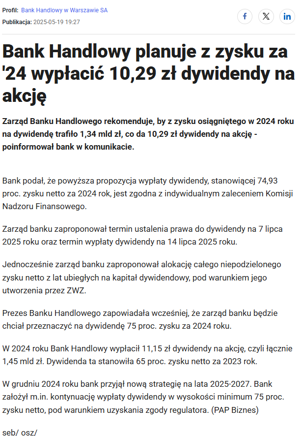 RobertPietraga's tweet photo. #wiedza #dywidenda 🇵🇱 #akcje
🔸#handlowy
Informacja o dywidendzie.
🗓️ Dzień dywidendy - 7 lipca 2025
💸 Wypłata - 14 lipca 2025 https://t.co/LD3RNMiEC1