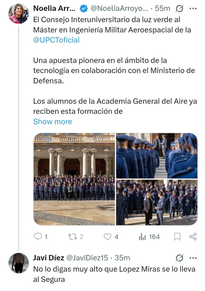 A Noelia Arroyo le ha molestado este comentario y me ha bloqueado rápido. ¿Que habré dicho de malo? ¿O es para protegernos y que no lo vea Lopez Miras y se coja la idea?