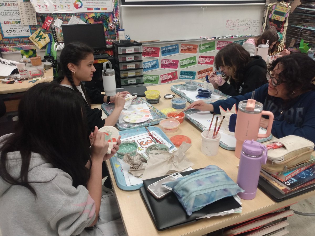 Students in Art Studio are painting their Clay Trojan Horse themed sculptures! <a href="/D13Warriors/">Westfield School</a> #ilbsd13