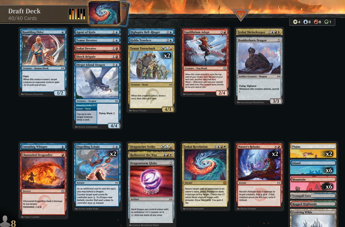 Dafore3's tweet photo. These were my two decks from #Arenaopen Day 2. Started off 4-0 (pic 1), then ran into a brick wall 0-2 in my 2nd draft (pic2). Made a punt that mightโve let me stabilize and take one of games.
Videos of both runs are up on my YouTube if you wanna check them out! https://t.co/QsYkTWaB96
