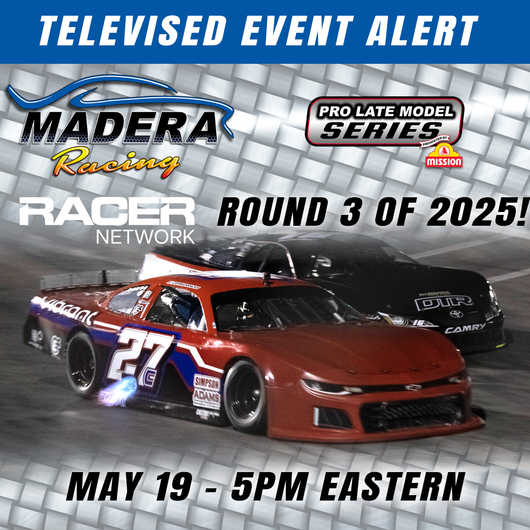 Steven Blakesley (@stevenblakesley) on Twitter photo TUNE IN ALERT - Round 3 of the 2025 Madera Pro Late Model Series airs on <a href="/RACER_Network/">RACER Network</a> this evening at 5pm Eastern Time! TUNE IN ALERT - Round 3 of the 2025 Madera Pro Late Model Series airs on <a href="/RACER_Network/">RACER Network</a> this evening at 5pm Eastern Time!