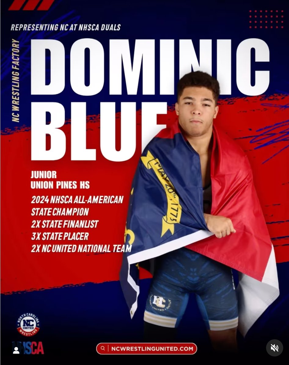 🔥 Dominic Blue Set to Lead at 173!

Blue, a junior at Union Pines and standout from North Carolina Wrestling Factory returns to the NC United National Team for his second appearance.

A 2024 NHSCA All-American, state champion, 2x state finalist, and 3x state placer, Dominic owns