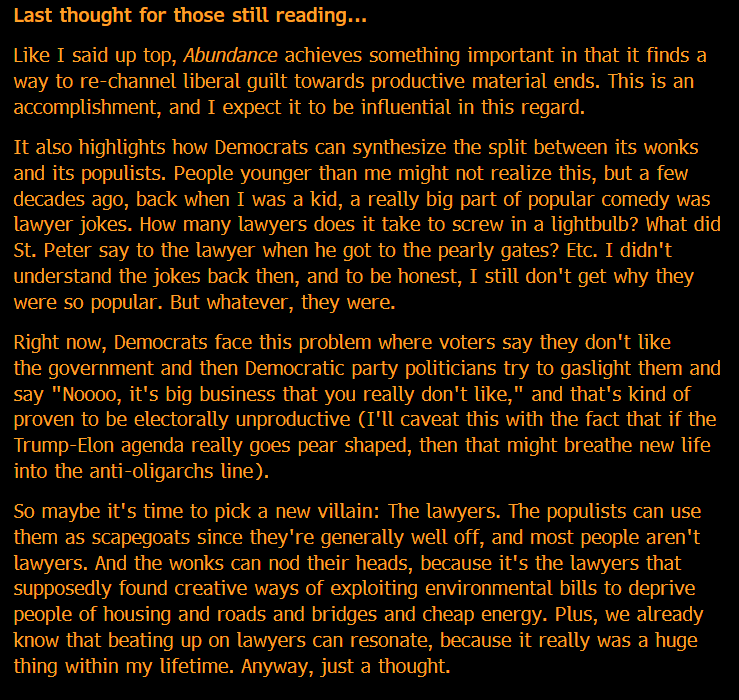 perhaps <a href="/TheStalwart/">Joe Weisenthal</a> was right about blaming the lawyers in his Abundance review...