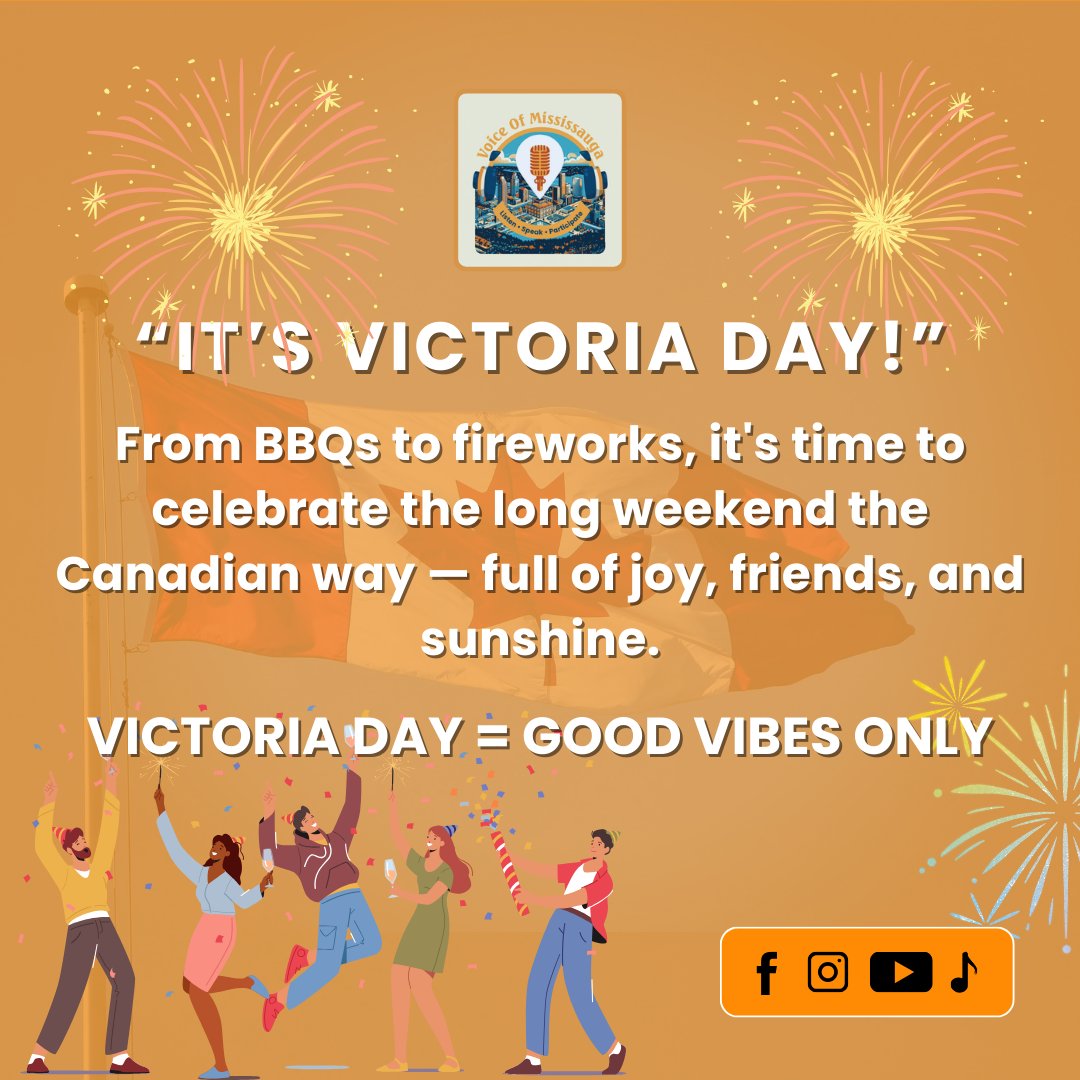 It’s Victoria Day!🍁
A proud Canadian tradition since 1845 — a moment to celebrate our heritage and enjoy the long weekend with loved ones.

#voiceofmississauga #mississauga #VictoriaDay #CanadaProud #LongWeekend #CanadianHeritage #MapleLeafVibes #CelebrateCanada