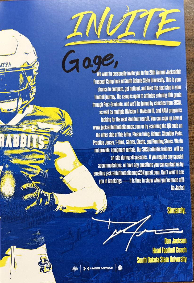 Gage Jodozi (@gjodozi) on Twitter photo Thanks <a href="/GoJacksFB/">SDSU Football</a> for the camp invite!! I can’t wait to get on campus and compete this summer!
<a href="/CoachDtjackson/">Dan Jackson</a>
<a href="/Coach_Benedetto/">Vince Benedetto</a>
<a href="/NWahlScouting/">Nate Wahl</a> Thanks <a href="/GoJacksFB/">SDSU Football</a> for the camp invite!! I can’t wait to get on campus and compete this summer!
<a href="/CoachDtjackson/">Dan Jackson</a>
<a href="/Coach_Benedetto/">Vince Benedetto</a>
<a href="/NWahlScouting/">Nate Wahl</a>