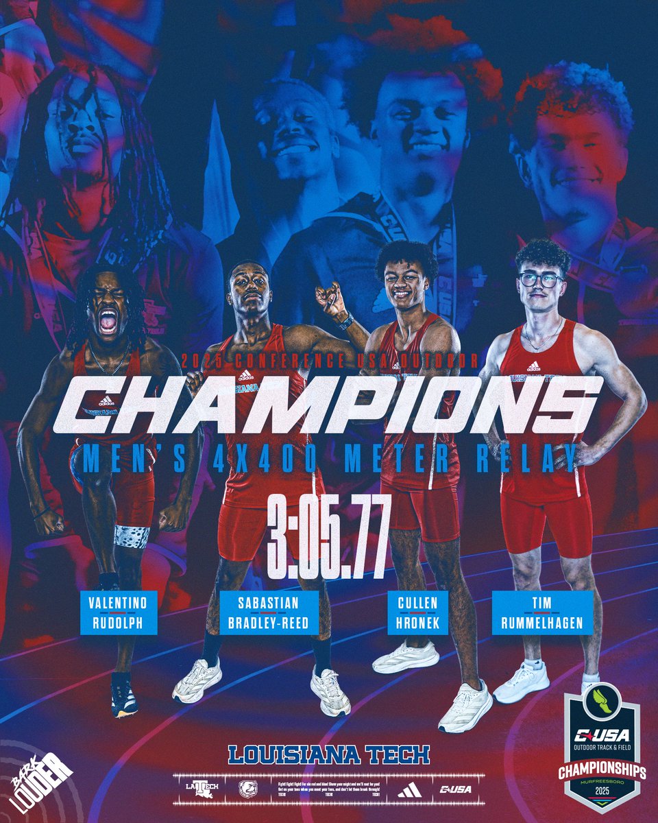 LATechTFXC's tweet photo. Your 2025 CUSA Outdoor Champion in the 4x400 🥇

#BarkLouder https://t.co/kBOsbBkOIi