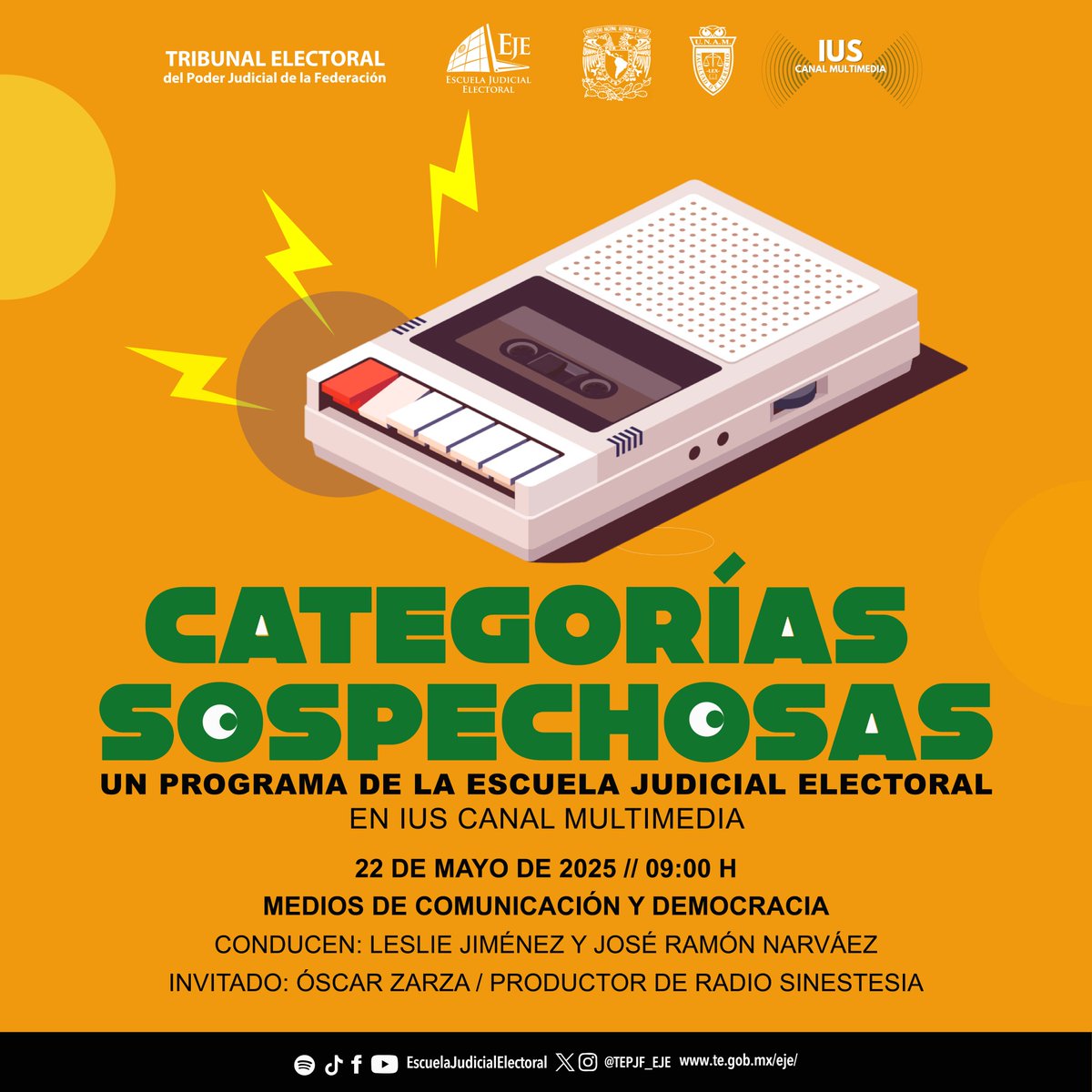 TEPJF_EJE's tweet photo. 🎙 ¡No te pierdas el próximo capítulo de #CategoríasSospechosas!

📆 Este jueves 22 de mayo a las 9:00 h, @jrnarvaez y @Les_IJU analizarán la importancia de los medios de comunicación en la democracia junto a @kititochi.

📺 Síguelo en #IUSCanalMultimedia de
@DerechoUNAM https://t.co/JWHOUifcpU