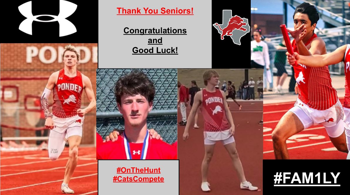 Congrats to our Seniors as they graduate tonight. Thank you for all that you’ve done for the advancement of the Ponder Track Program. We wish you the best of luck in your future endeavors. 

#OnTheHunt | #CatsCompete | #FAM1LY