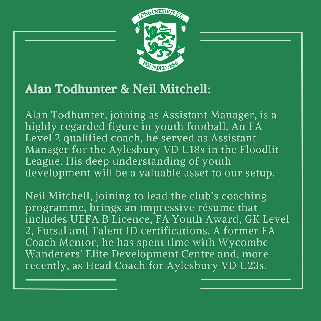 🚨 New Manager Signs 📝

We're delighted to announce our new Management Team of Ryan Collings, Alan Todhunter and Neil Mitchell, who join us ahead of the '25/26 season.

Gerald Reilly, Club Chairman, and Ryan Collings gave us their thoughts 💚
