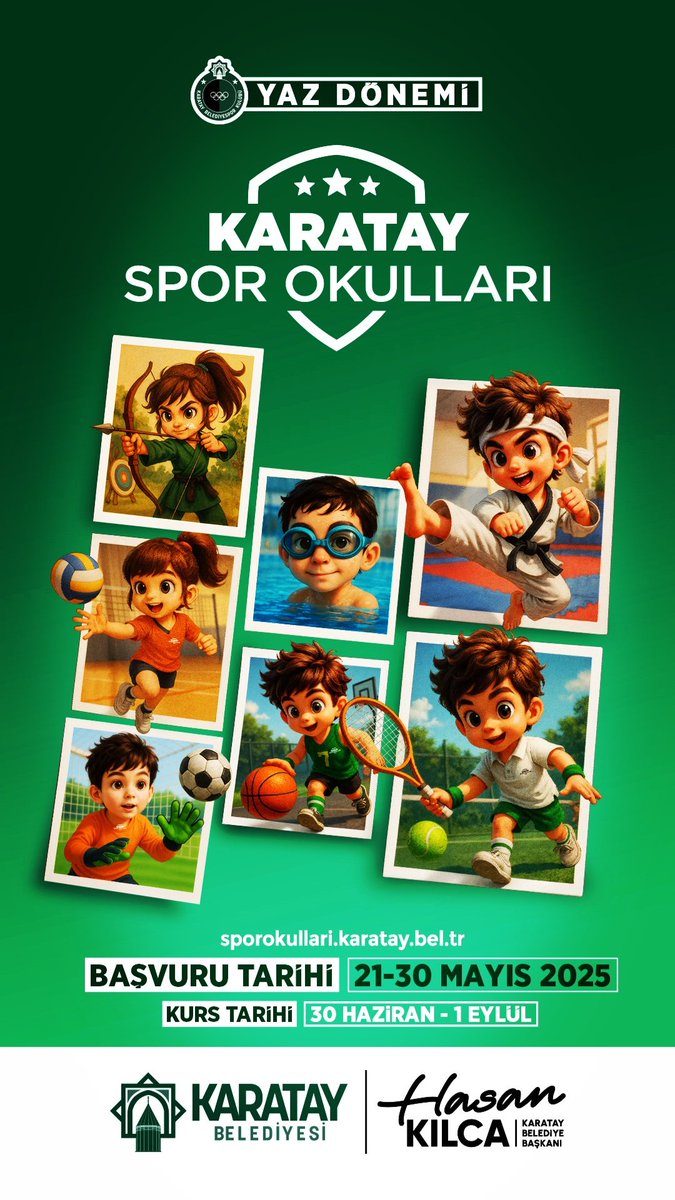 Karatay Belediyesi tarafından her yıl geleneksel olarak düzenlenen Yaz Spor Okulları'nda kayıt heyecanı başlıyor.
👇👇👇
sporokullari.karatay.bel.tr