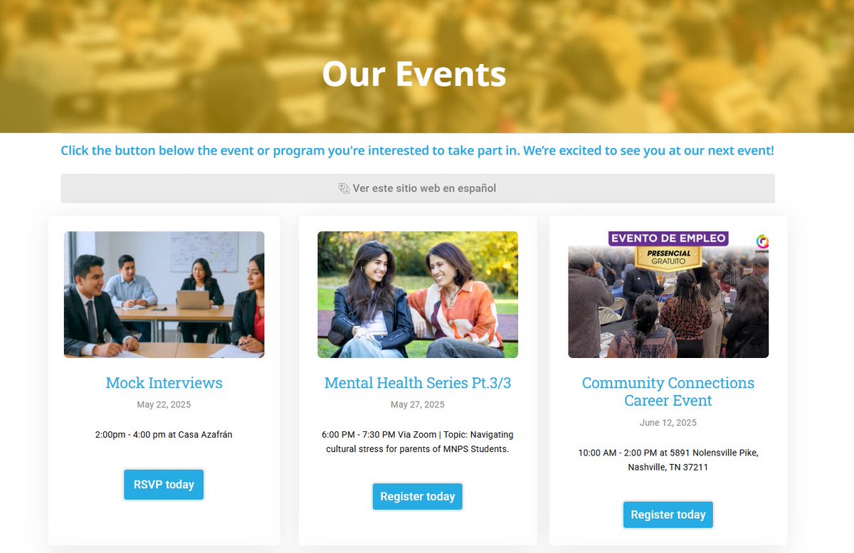 Be the first to know about programs, new classes, and special events.  conexionamericas.org/register