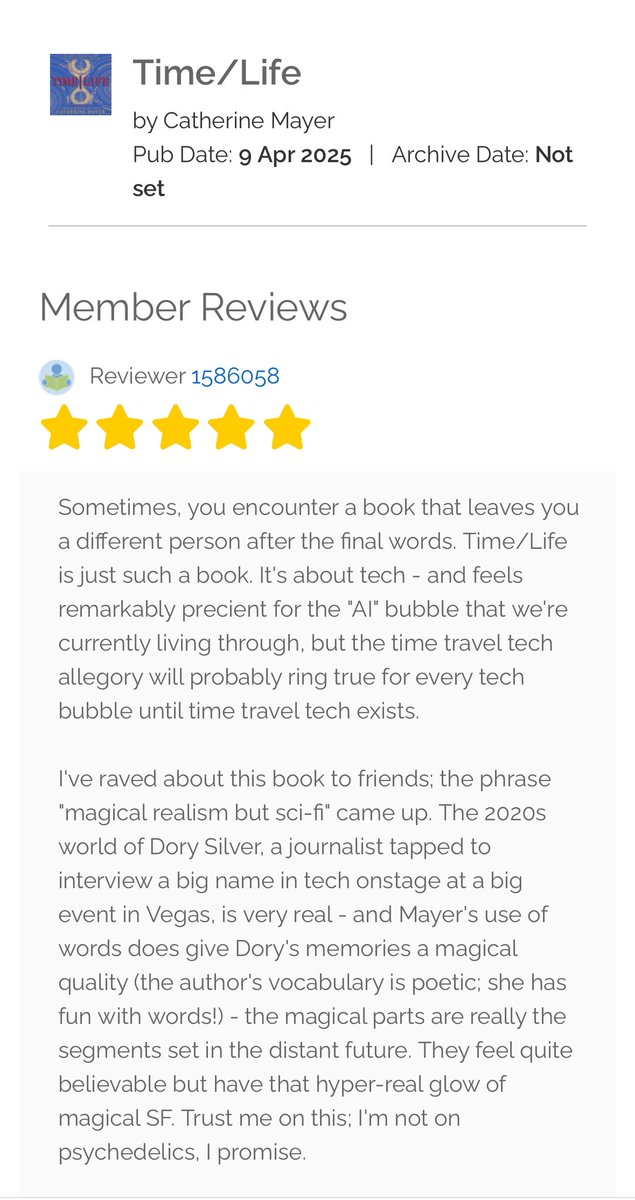 catherine_mayer's tweet image. “Read this book. It might not be for everyone, but if it's for you you will be transported, you will feel a lot of emotions (you might cry) and you will feel changed and renewed.” #timelife