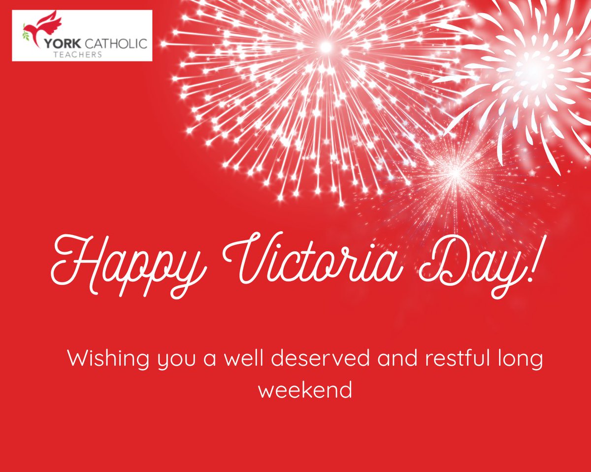 Happy Victoria Day from all of us at YCT OECTA!

As we celebrate the long weekend, we recognize the importance of rest, reflection, and community. Wishing our members, students, and families a safe and joyful holiday!