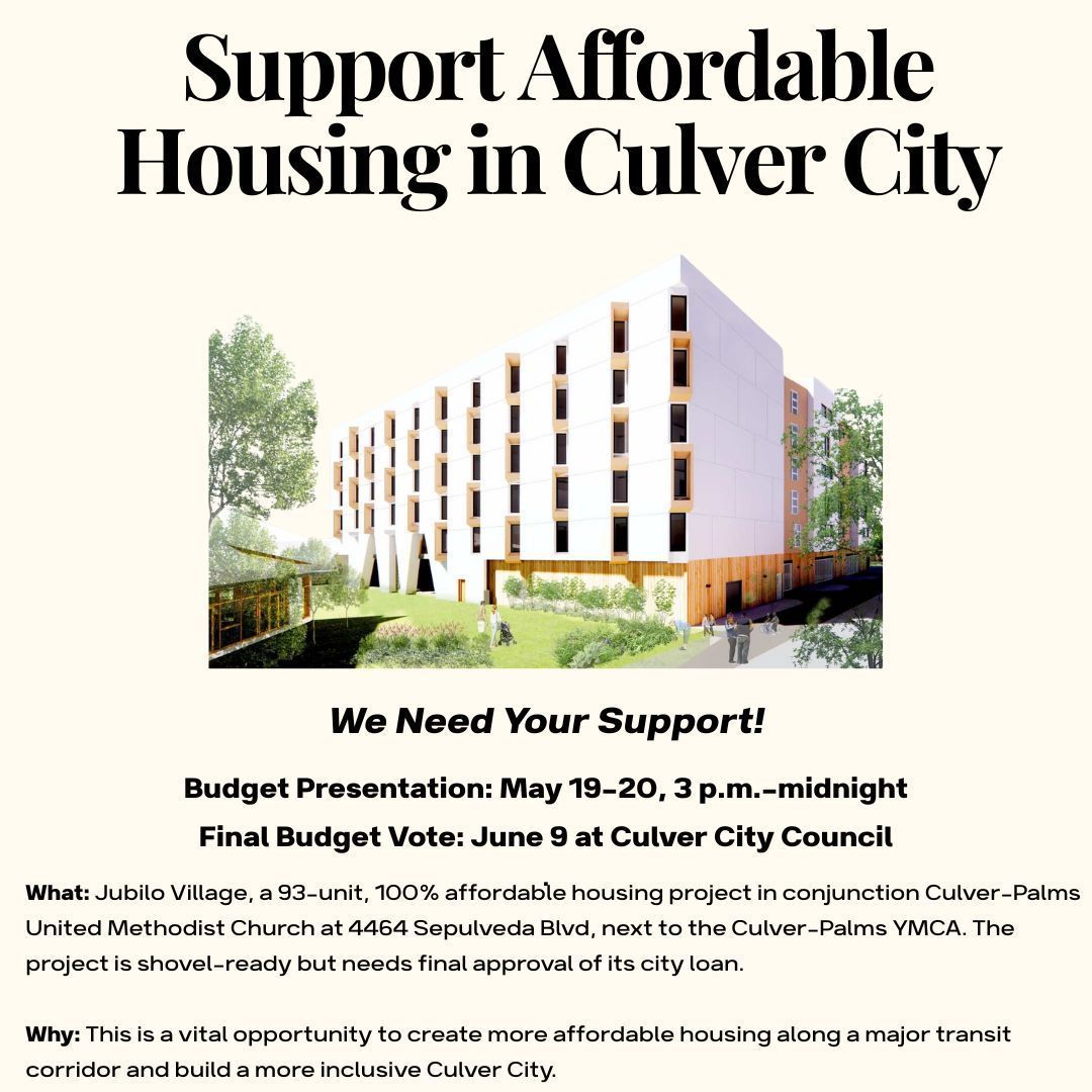 Jubilo Village—a 93-unit, 100% affordable housing community—is shovel-ready, but needs final budget approval of its city loan. As budget presentations take place today and tomorrow, your voice and advocacy matter more than ever.