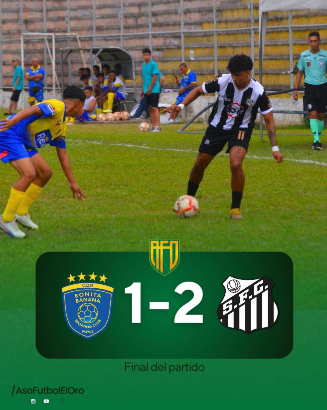 Bonita Banana no pudo con Santos FC y perdió 1x2 en la tercera fecha del torneo de Segunda Categoría de la Asociación de Fútbol Profesional de El Oro 🙌🏼