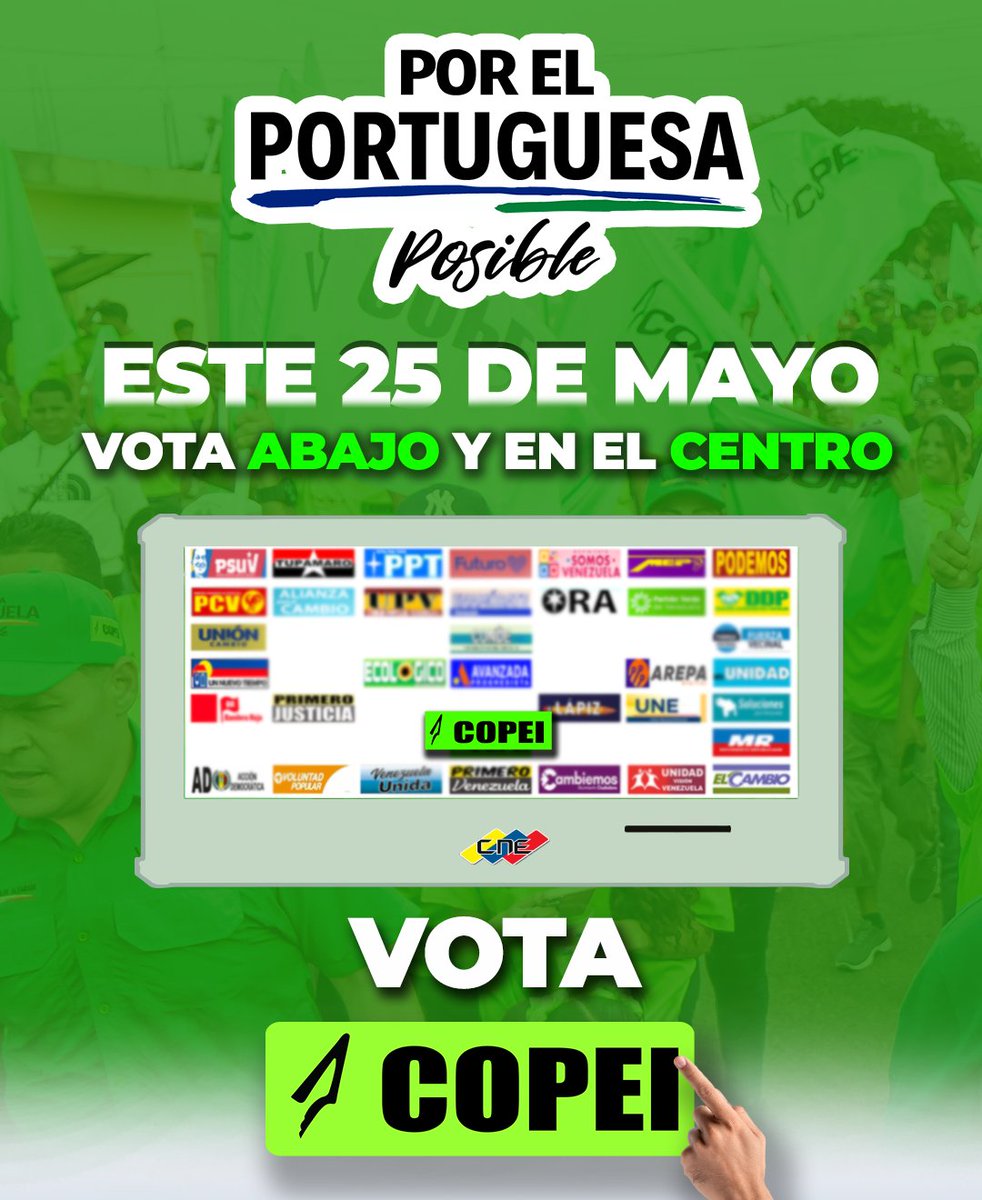 ¡Es hora de hacer oír tu voz, Portuguesa! 📥

Este #25May tu voto es fundamental para construir un Portuguesa más fuerte, justo y sostenible.

#PorLaVenezuelaPosible

Vota abajo y en el Centro🟢✅