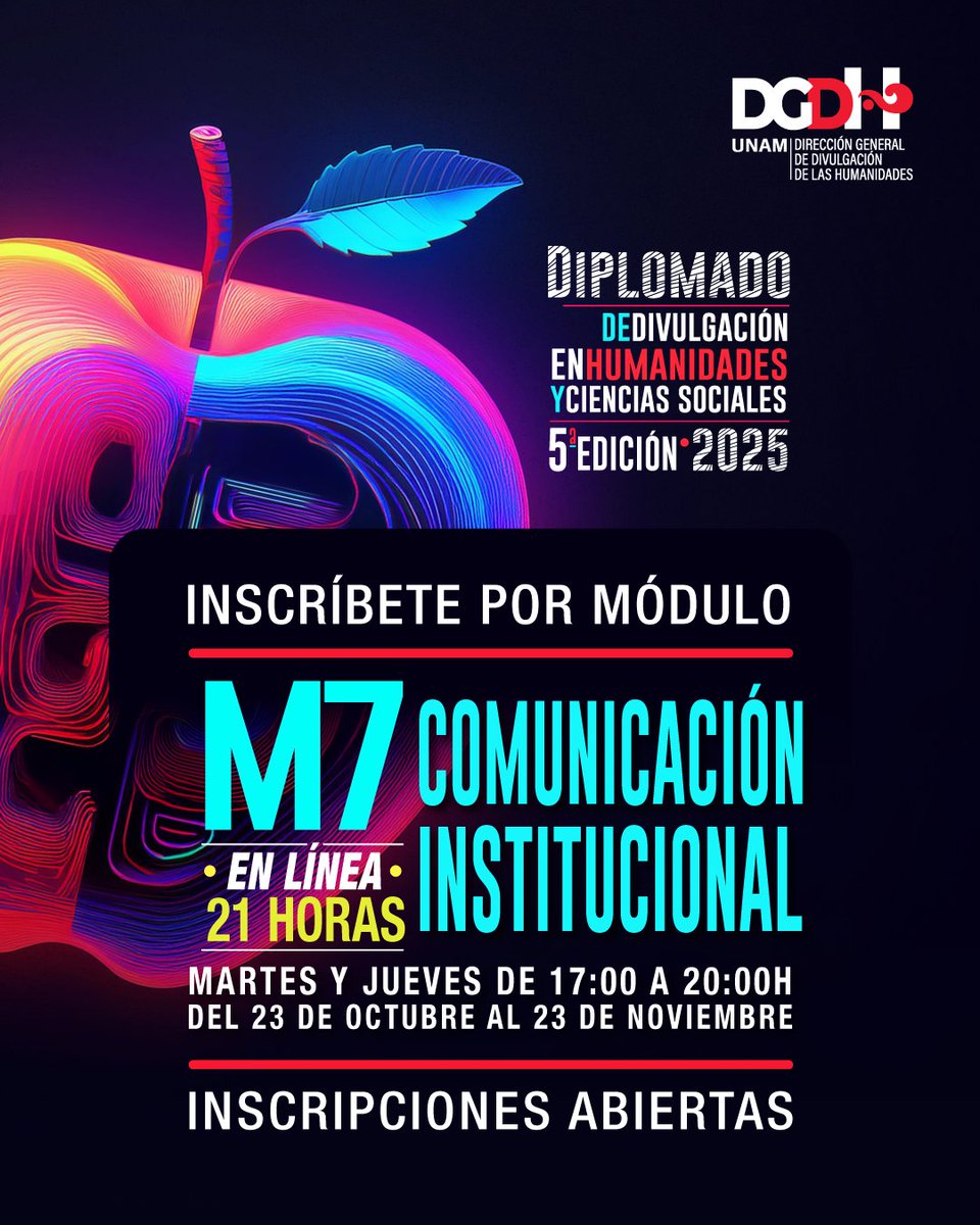 Divulgación de las Humanidades, UNAM (@dgdh_unam) on Twitter photo 🤔¿Haces divulgación pero no sabes cómo llegar al público que deseas?
👉Inscribete al módulo 6 del Diplomado de Divulgación en #Humanidades y #CienciasSociales, en donde podrás aprender a llegar a tu audiencia.
Más información e inscripciones: f.mtr.cool/mvupybemgo 🤔¿Haces divulgación pero no sabes cómo llegar al público que deseas?
👉Inscribete al módulo 6 del Diplomado de Divulgación en #Humanidades y #CienciasSociales, en donde podrás aprender a llegar a tu audiencia.
Más información e inscripciones: f.mtr.cool/mvupybemgo