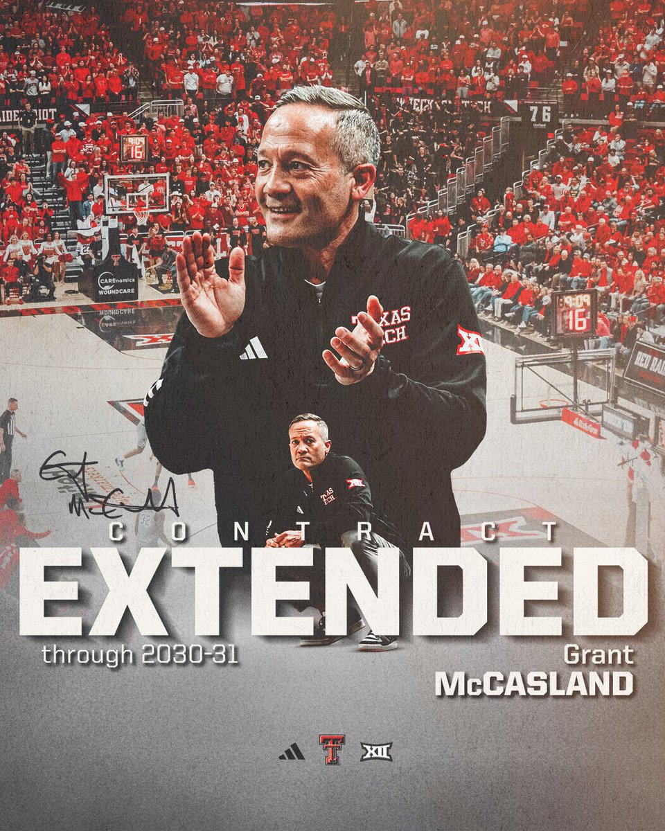 Texas Tech Basketball (@texastechmbb) on Twitter photo Officially โ๏ธ
<a href="/CoachGrantMac/">Grant McCasland</a> has signed a contract extension through the 2030-31 season! Officially โ๏ธ
<a href="/CoachGrantMac/">Grant McCasland</a> has signed a contract extension through the 2030-31 season!