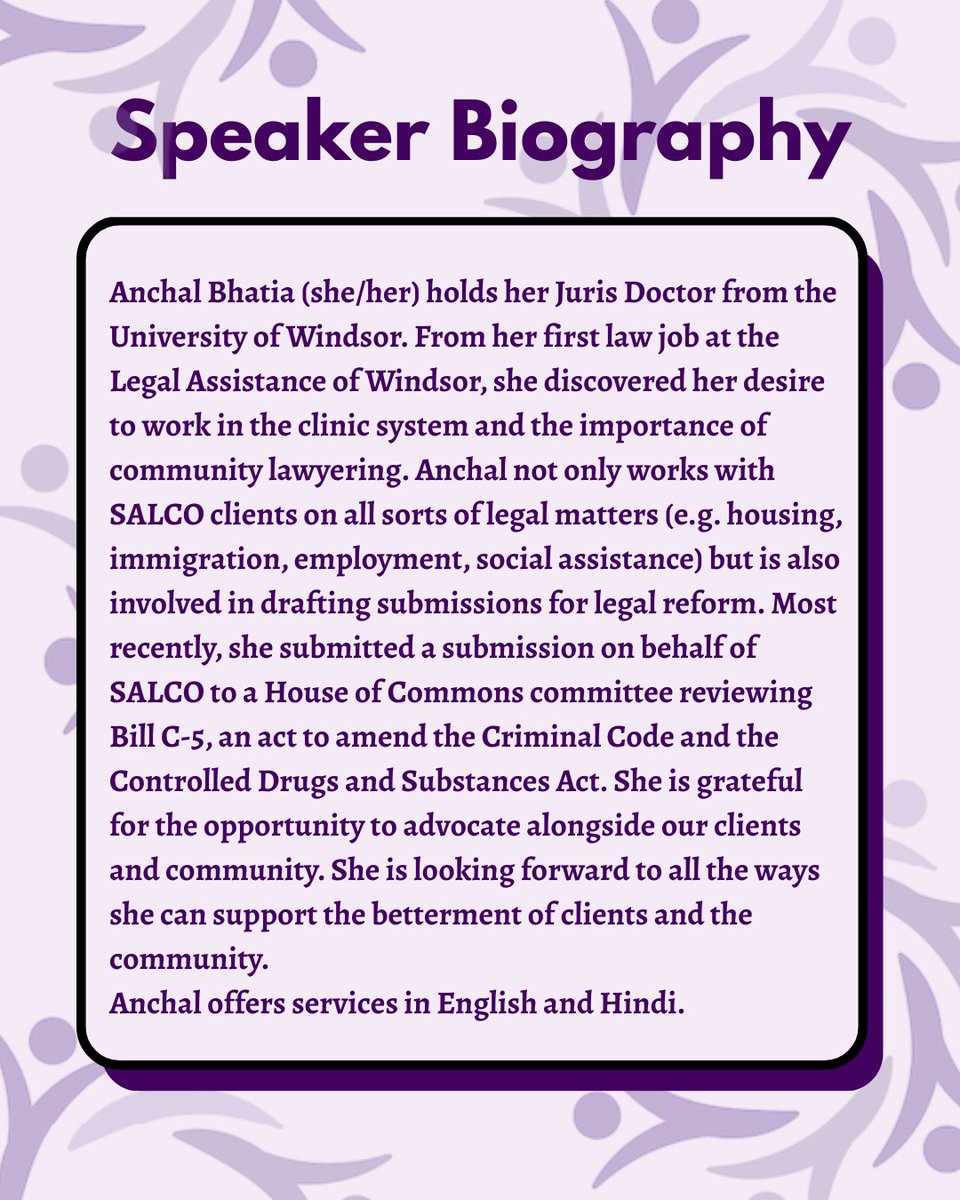 UARRToronto's tweet photo. Our next summit speaker is Achal Bhatia, a lawyer at the South Asian Legal Clinic of Ontario! Get your tickets here: https://t.co/yeJ44nXf56   

Date: May 29  
Time: 8:30 AM – 4 PM  
Location: Toronto Metropolitan University https://t.co/M8PR2oyJuQ