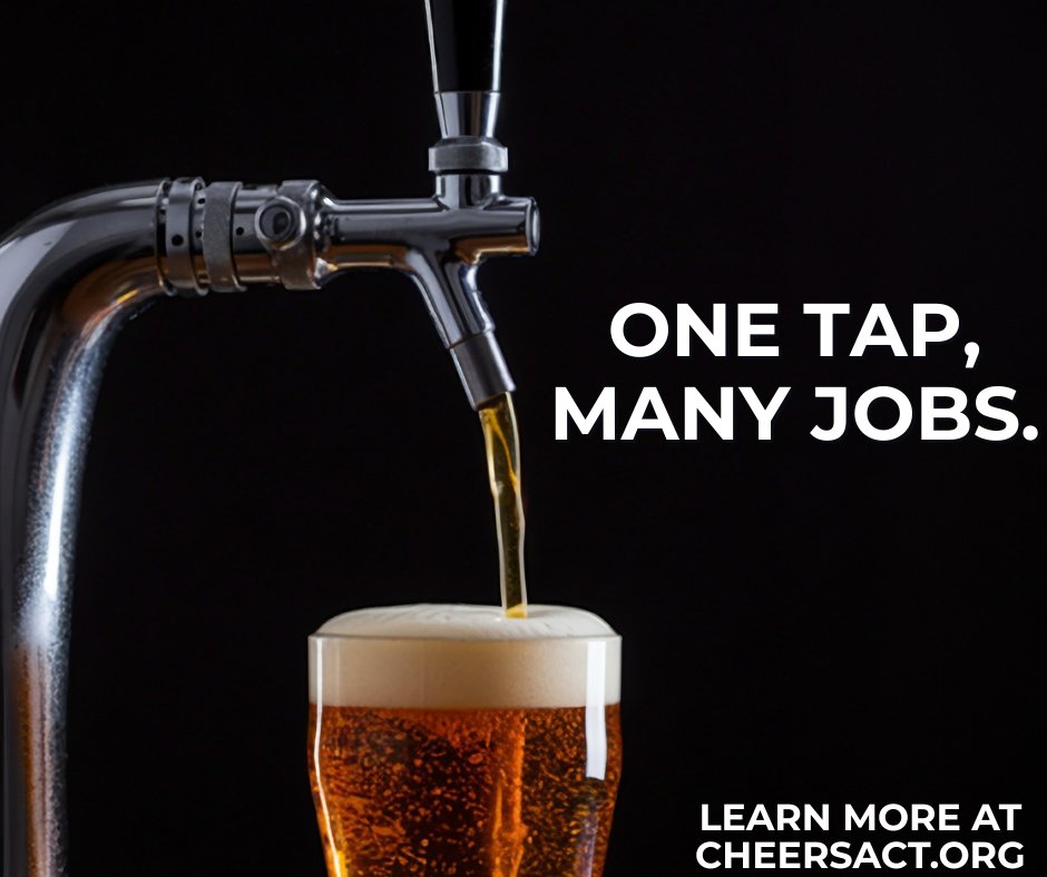 Draft beer means JOBS.

#CHEERSAct expands tax credits so bars &amp; restaurants can upgrade draft systems, lower overhead &amp; hire local workers. 

Fresh beer &amp; stronger businesses. Help pass this bill: CHEERSAct.org