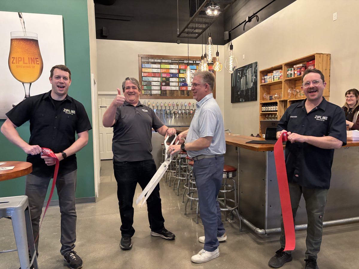 Last month, we celebrated Zipline Brewing Co. with the grand opening and ribbon cutting of Zipline Taproom—connected to the brewery, featuring a newly renovated tasting room with 25 taps pouring world-class beer! 🍻 

Learn more 👉 ziplinebrewing.com/zipline-taproo…