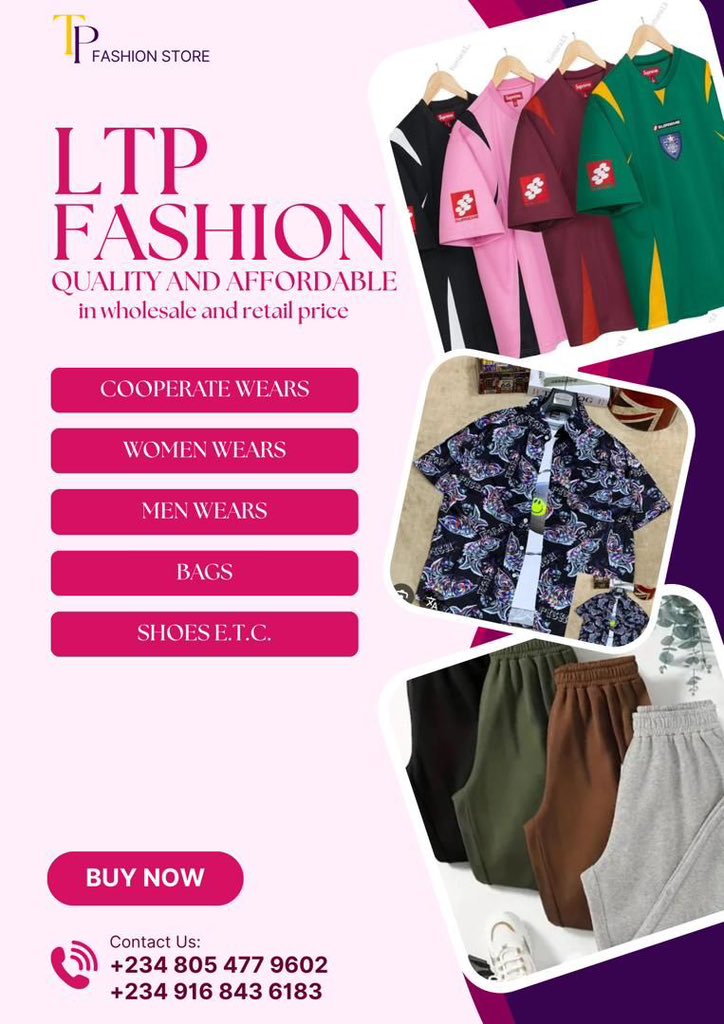 Join the cheapest and student friendly ONLINE MARKET AND SHOP EASILY. 

🔥 Style Upgrade Starts NOW at *LTP FASHION STORE!*

👗 Ladies and 🕺 Gents
📩 Join our group;
chat.whatsapp.com/JndmqYzKIzv0vK…

LTP FASHION STORE — Where Style Meets Quality! ✨