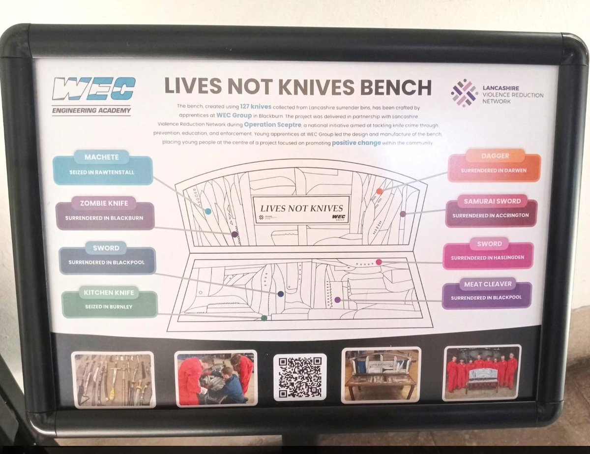 Our apprentices at WEC Group ltd made this bench out of Knives that were handed in.  See the full video on Face Book.