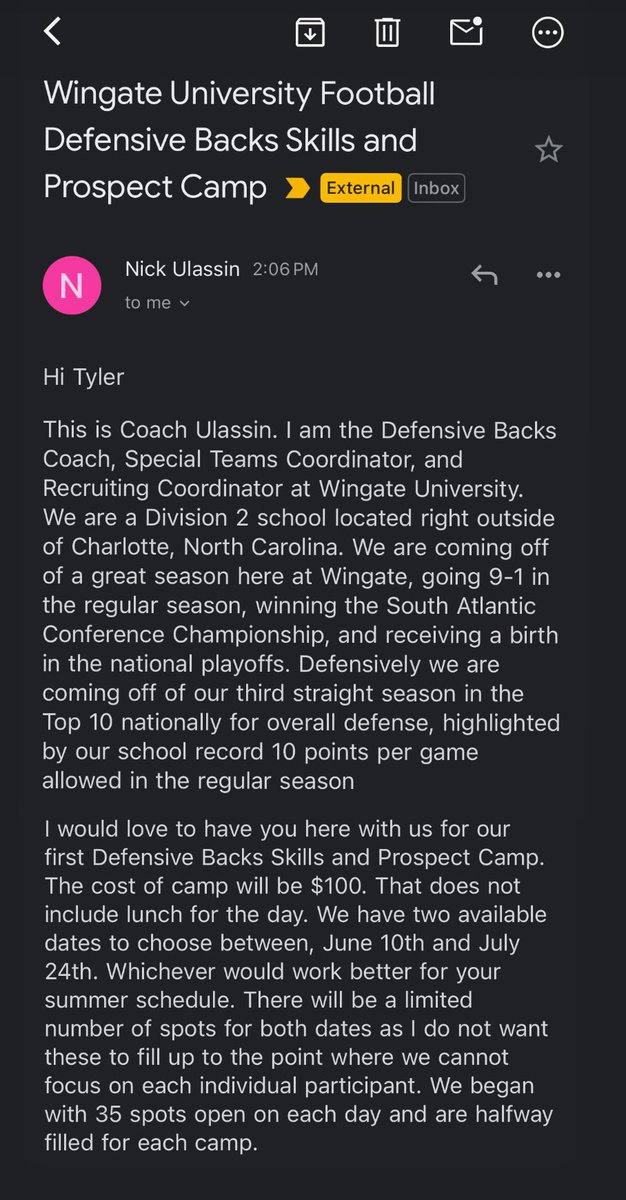 First Camp Invite‼️ Can’t wait to be there #WingateUniversity