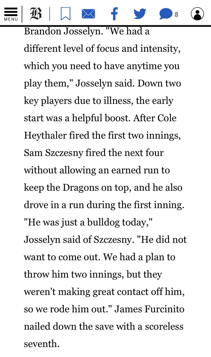 Nice write up from <a href="/GlobeSchools/">Boston Globe Schools</a> on Friday’s win over PNorth!
🐲⚾️