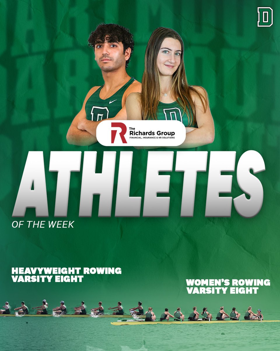 Following successful weekends in the water, <a href="/BigGreenHeavies/">Dartmouth Men's Heavyweight Rowing</a> and <a href="/DartmouthWRow/">Dartmouth Women's Rowing</a> take home The Richards Group Athlete of the Week honors!

 📰: dartsports.co/4mn7QSP

#GoBigGreen | #TheWoods🌲