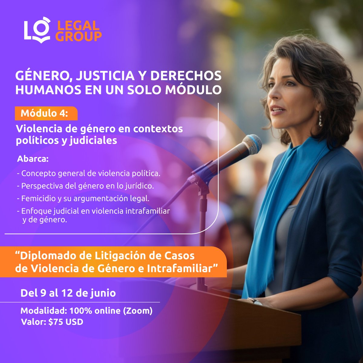 ⚖️ ¡Último módulo del Diplomado en Litigación de Violencia de Género e Intrafamiliar!
🟣 Tema clave: violencia de género en contextos políticos y judiciales.
💻 100% online | 📅 9-12 junio 2025 | 💰 $75
📜 Certificación incluida.

📲 Inscríbete 👉 tiny.cc/qvsh001