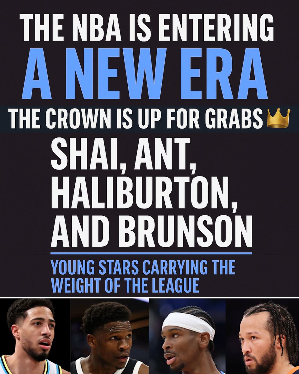 BallerPost's tweet image. 🚨 The NBA is entering a new era.

No Steph. No LeBron. No defending champ.

Just Shai, Ant, Haliburton, and Brunson—young stars carrying the weight of the league, and they’re ready to shine.
The crown is up for grabs 👑
#NBAPlayoffs #Shai #AntMan #Haliburton #Brunson #BallerPost