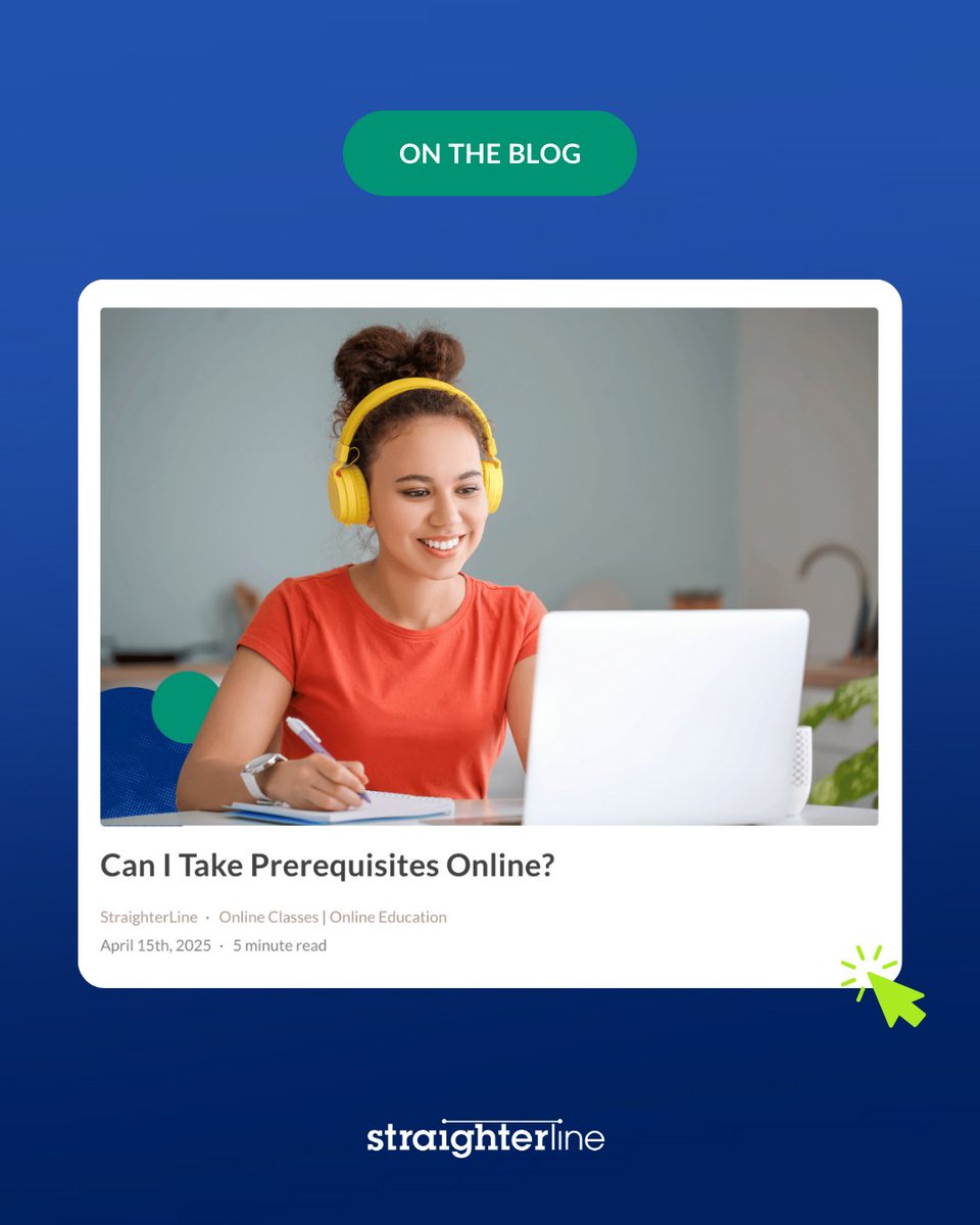 Why consider taking your #prerequisites online with StraighterLine?

✅ Flexibility
✅ Accessibility
✅ Cost Savings
✅ Accelerated Options

Head to tinyurl.com/4rks32pe to see the benefits, challenges and strategies for completing your prerequisites online, on your own time!