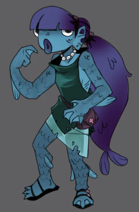 a friend tricked me into making a fish oc so now i have em, her name is Aquamarine 