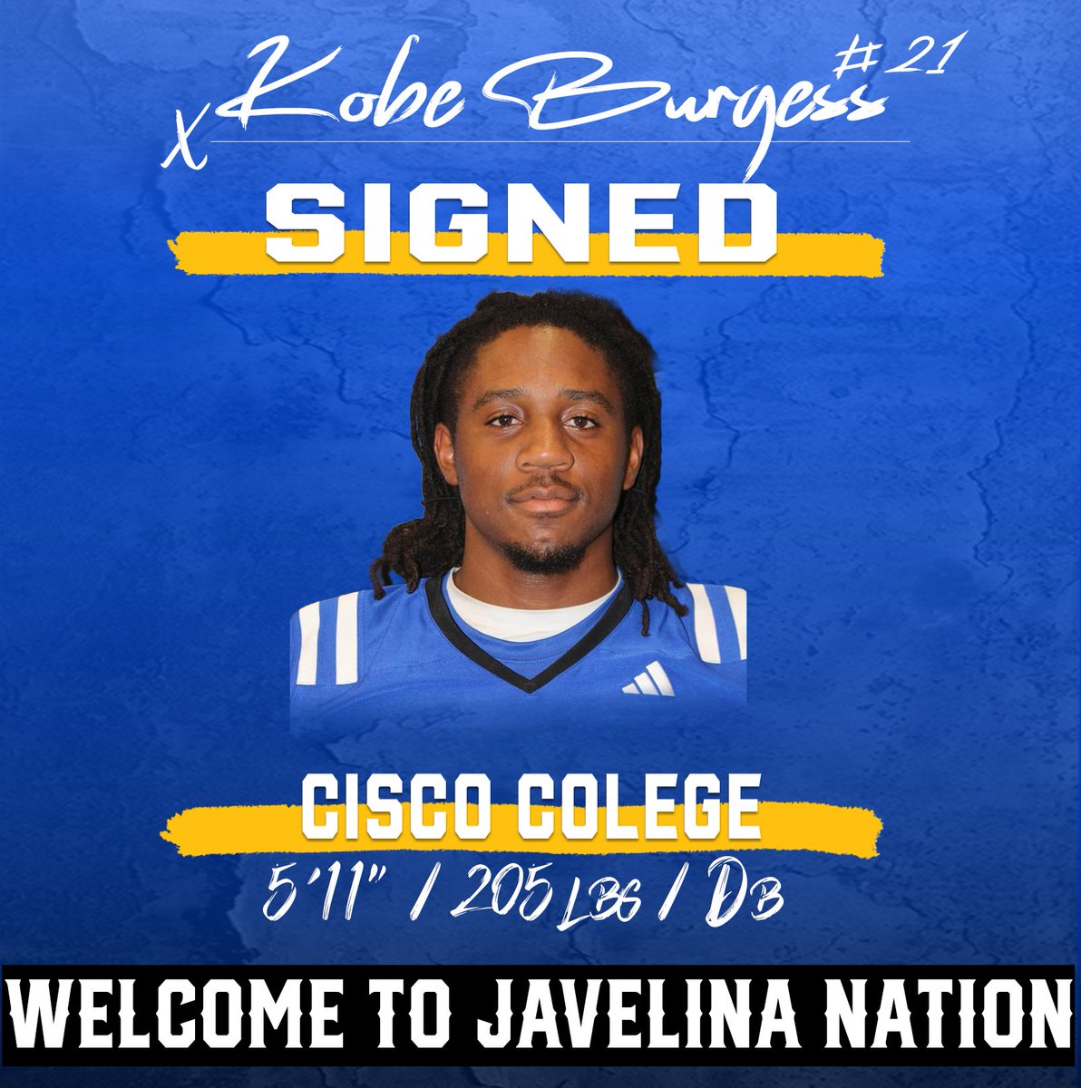 TAMUK Javelina Football (@javelinafb) on Twitter photo Welcome to Javelina Nation, <a href="/kobeburgess2/">kobe burgess</a>!
Kobe joins the Hogs after being named as an all-conference DB at Cisco College!
#GoJavelinas #TTDB Welcome to Javelina Nation, <a href="/kobeburgess2/">kobe burgess</a>!
Kobe joins the Hogs after being named as an all-conference DB at Cisco College!
#GoJavelinas #TTDB