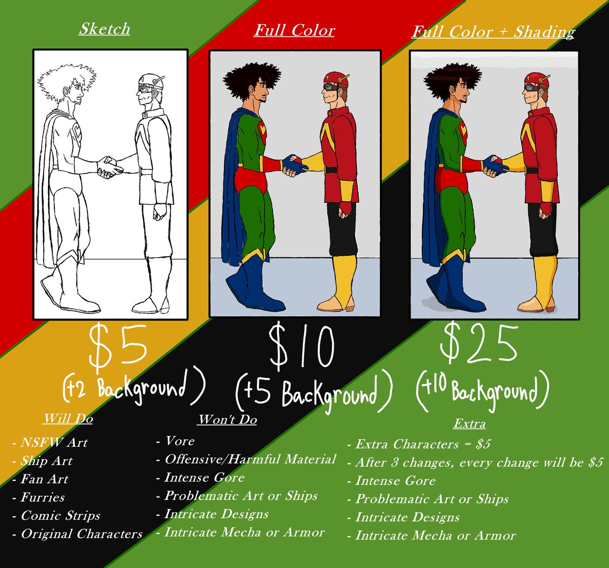 MMaster530's tweet image. New Comms Sheet

This was inspired by @penelopep4386’s art comms sheet. My comms are open and dm me if you have any questions.