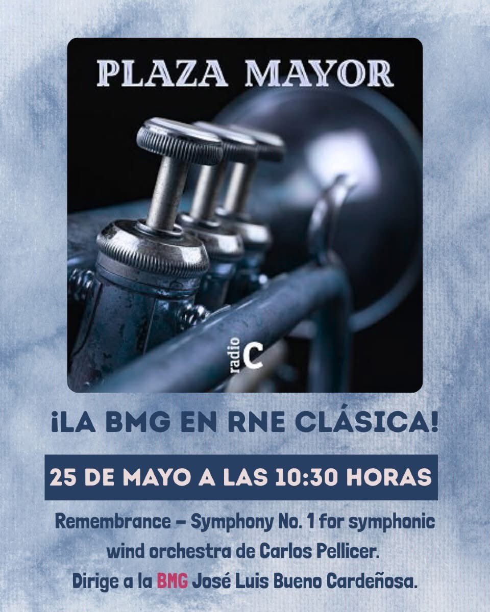 La Banda de Música de Getafe estará presente en el programa Plaza Mayor de Radio Clásica (RNE), domingo 25 de mayo a las 10:30 h

📻 Sintoniza y disfruta de nuestra interpretación de Remembrance, Sinfonía nº1 de Carlos Pellicer

#TúhacesBanda #BMG #Getafe #Música #Cultura #RNE