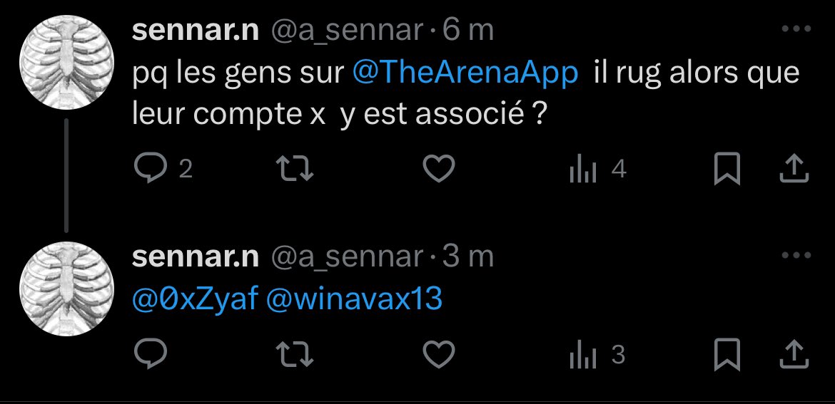 🚨 ALERTE 🚨 

Selon <a href="/a_sennar/">sennar.n</a>, <a href="/0xZyaf/">Zyaf</a> et @winavax13 auraient profité de leur communauté pour tirer leur épingle du jeu…🧷

L’équipe Cryptovenir attend avec impatience les justifications des présumé ruggers ! 🫵