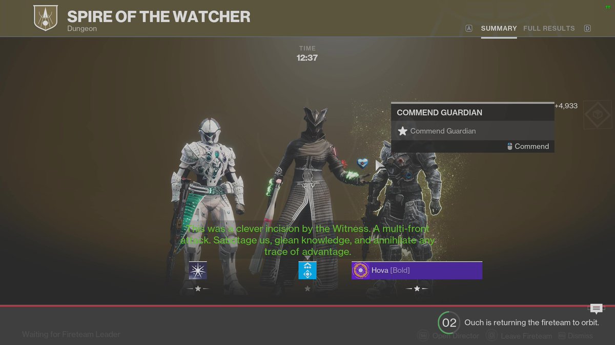 Managed to get a 12:37 in-game time for the Ultimatum Spire challenge that Bungie put out! 
<a href="/BrunoLouviers/">Br1</a> <a href="/A_dmg04/">dmg04</a> <a href="/Destiny2Team/">Destiny 2 Team</a> <a href="/DestinyTheGame/">Destiny 2</a> #MOTW 
Video Link: youtu.be/_btrbXzVTqg?si…